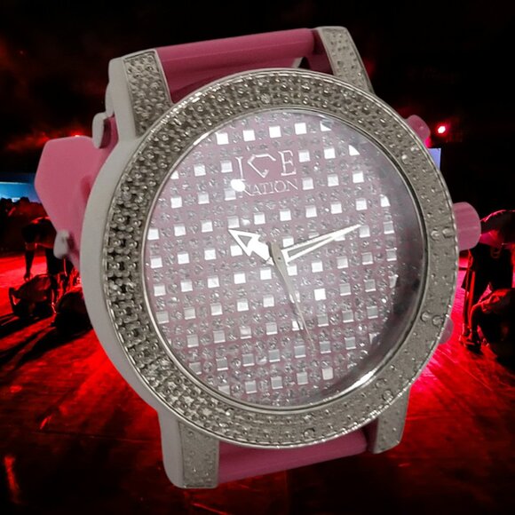 Pink & Silver Watch for Women Big Face Fashion Iced Out watch from ICE NATION - Picture 3 of 3